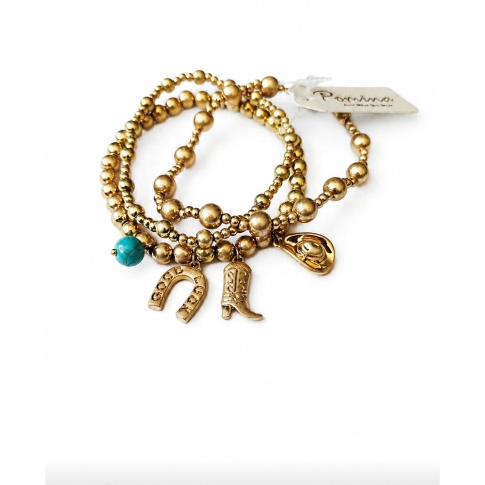 Pomina Gold Western Gold Charm Bracelet Stack New